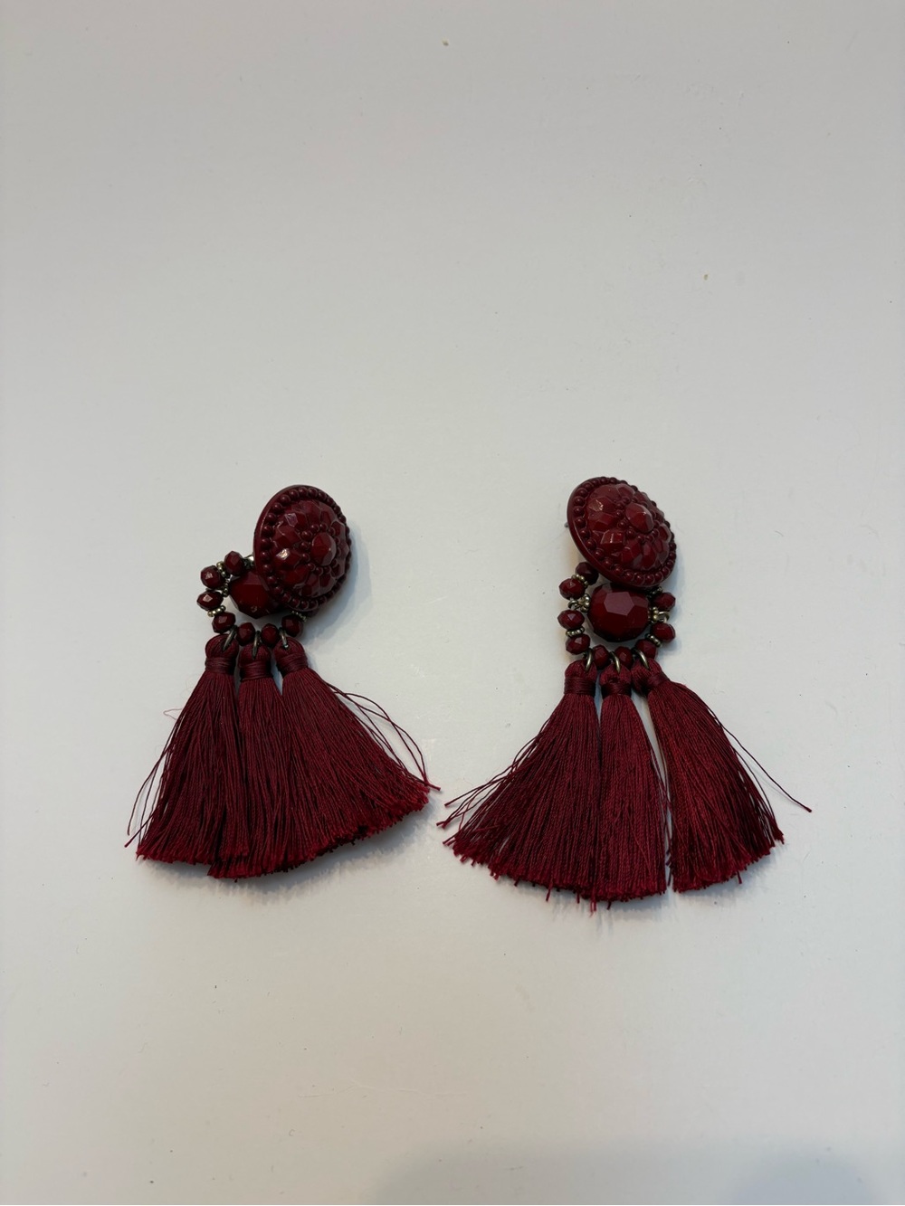 Burgundy Tassel Drop Earrings - Women Jewelry